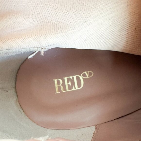 Red By Valentio Bow Detail Place PAtent Leather Nude beige Illusion Booties 37 - Picture 7 of 11